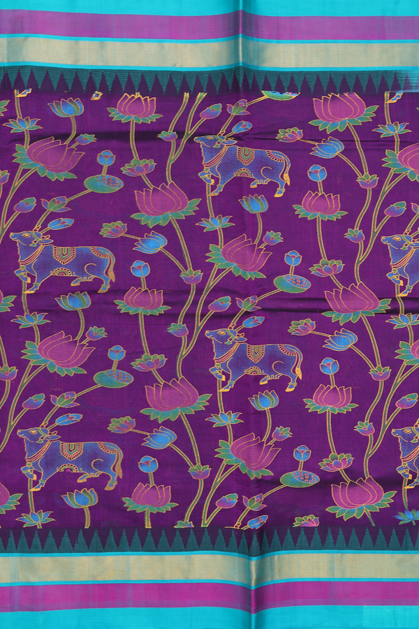 Traditional Silk Cotton Saree In Purple With Printed Design