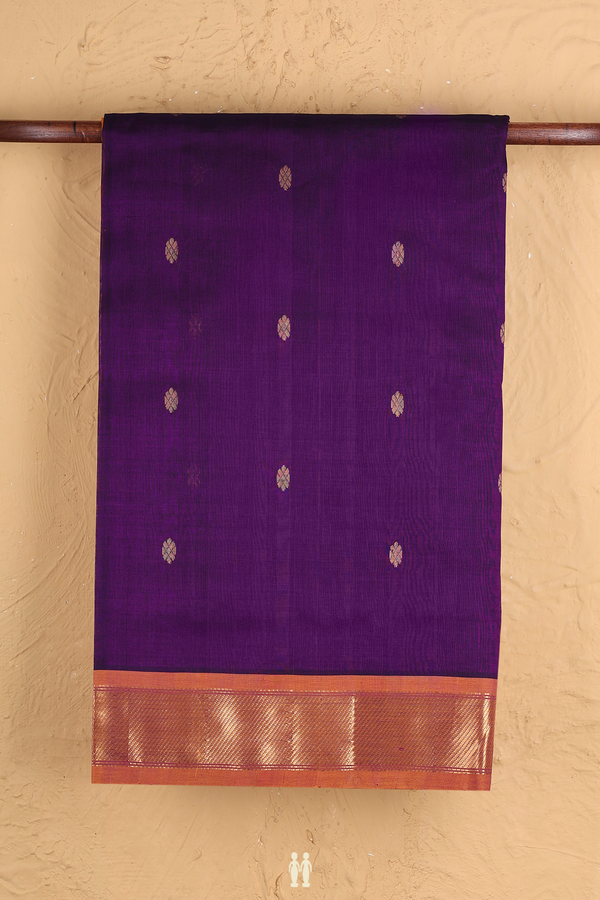 Traditional Silk Cotton Saree In Purple With Rudraksh Buttas