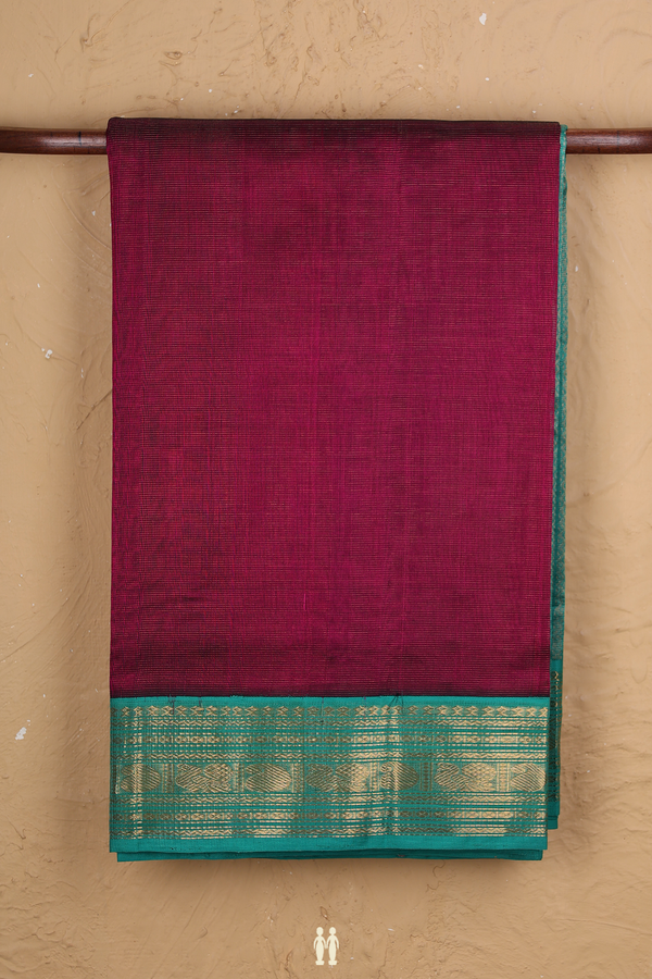 Traditional Silk Cotton Saree In Purple With Stripes Design