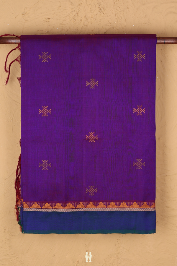 Traditional Silk Cotton Saree In Purple With Threadwork Buttas