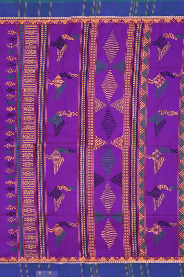 Traditional Silk Cotton Saree In Purple With Threadwork Buttas