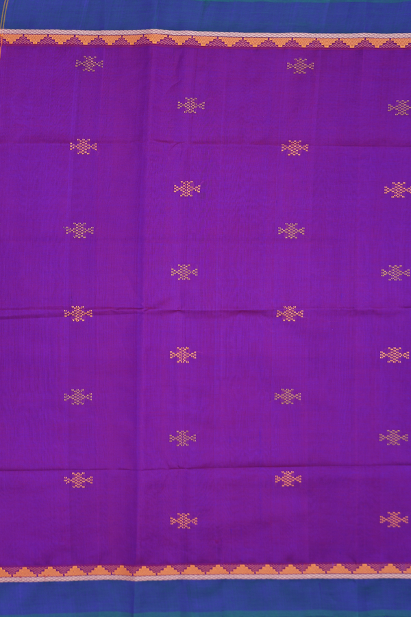 Traditional Silk Cotton Saree In Purple With Threadwork Buttas