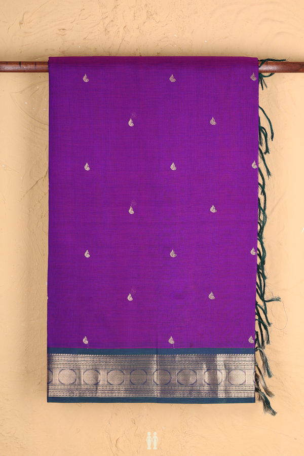 Traditional Silk Cotton Saree In Purple With Zari Buttas