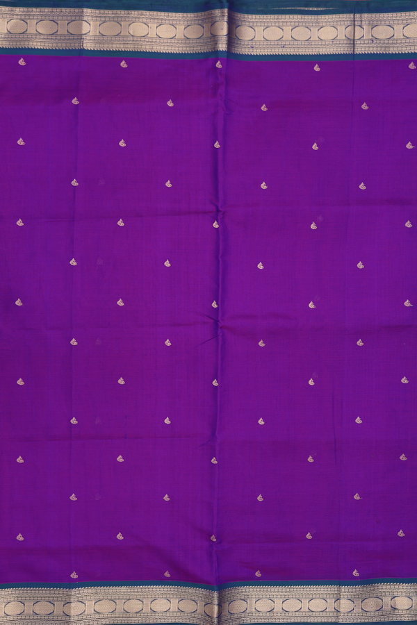 Traditional Silk Cotton Saree In Purple With Zari Buttas