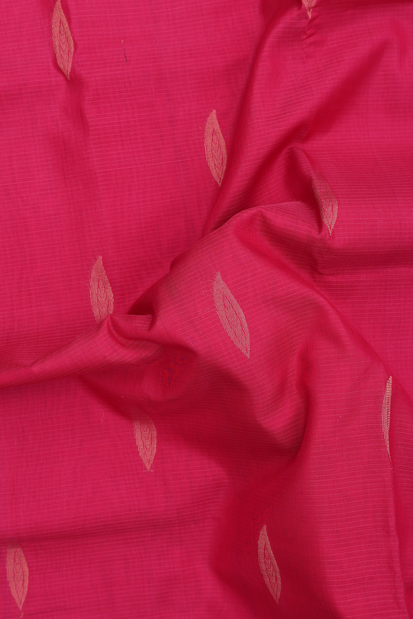 Traditional Silk Cotton Saree In Rani Pink With Zari Buttas