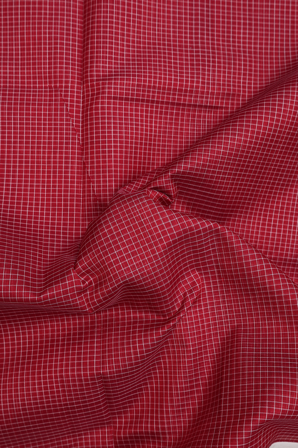 Traditional Silk Cotton Saree In Red With Checks Design