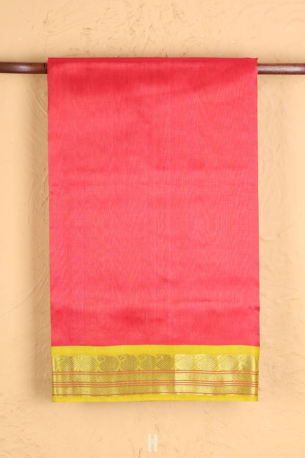 Traditional Silk Cotton Saree In Red With Contrast Border