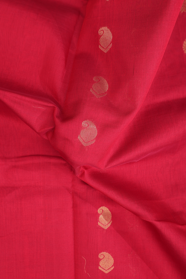 Traditional Silk Cotton Saree In Red With Paisley Buttas