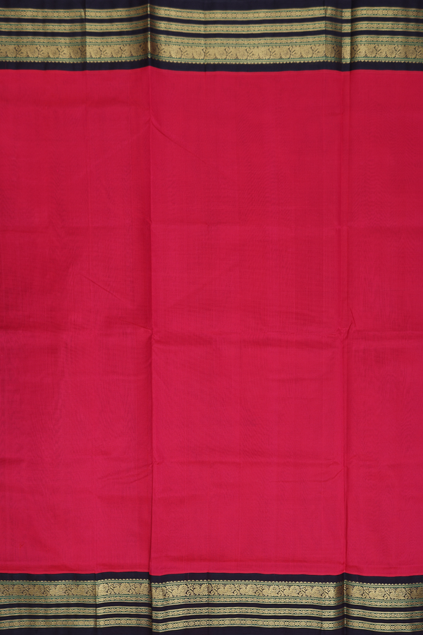 Traditional Silk Cotton Saree In Red With Peacock Border