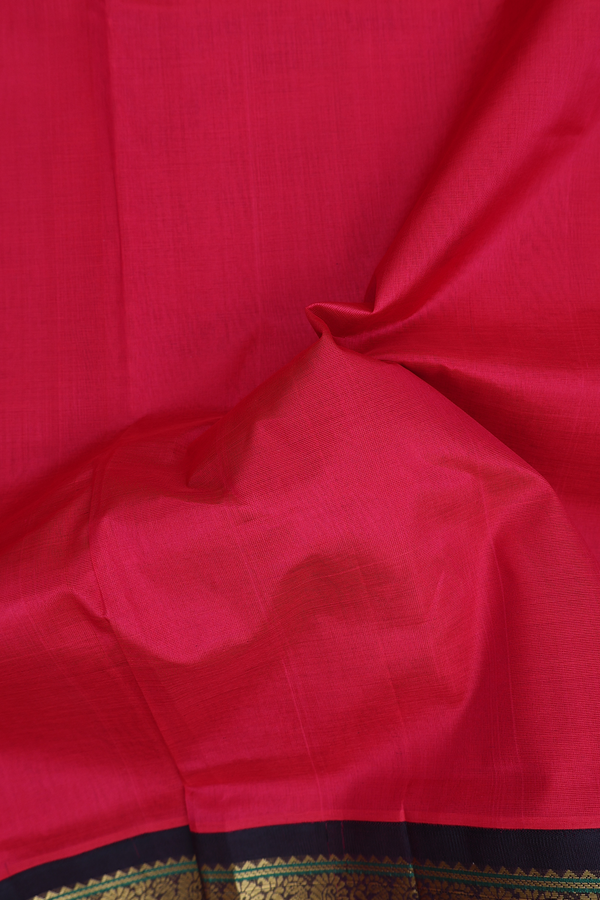 Traditional Silk Cotton Saree In Red With Peacock Border