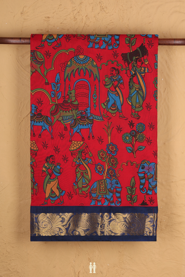 Traditional Silk Cotton Saree In Red With Printed Design