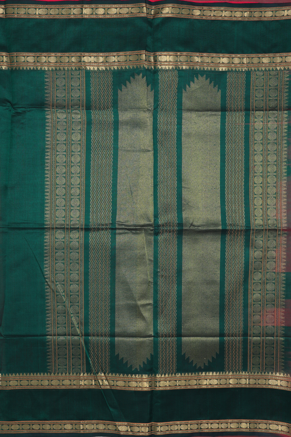 Traditional Silk Cotton Saree In Red With Stripes Design