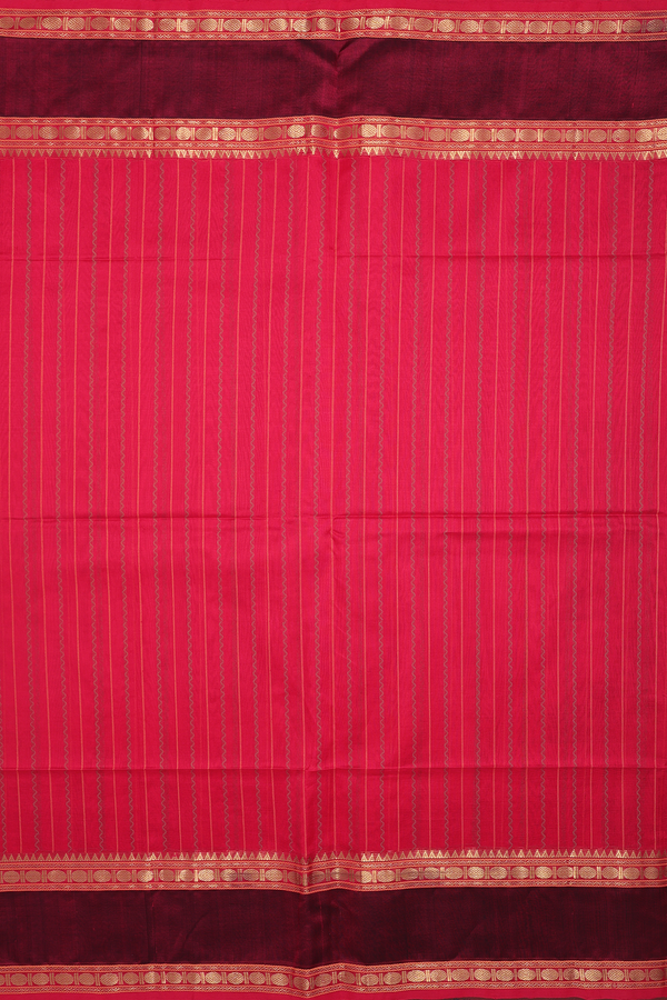 Traditional Silk Cotton Saree In Red With Stripes Design