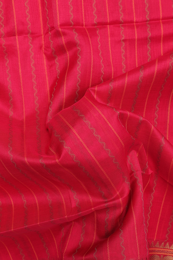 Traditional Silk Cotton Saree In Red With Stripes Design