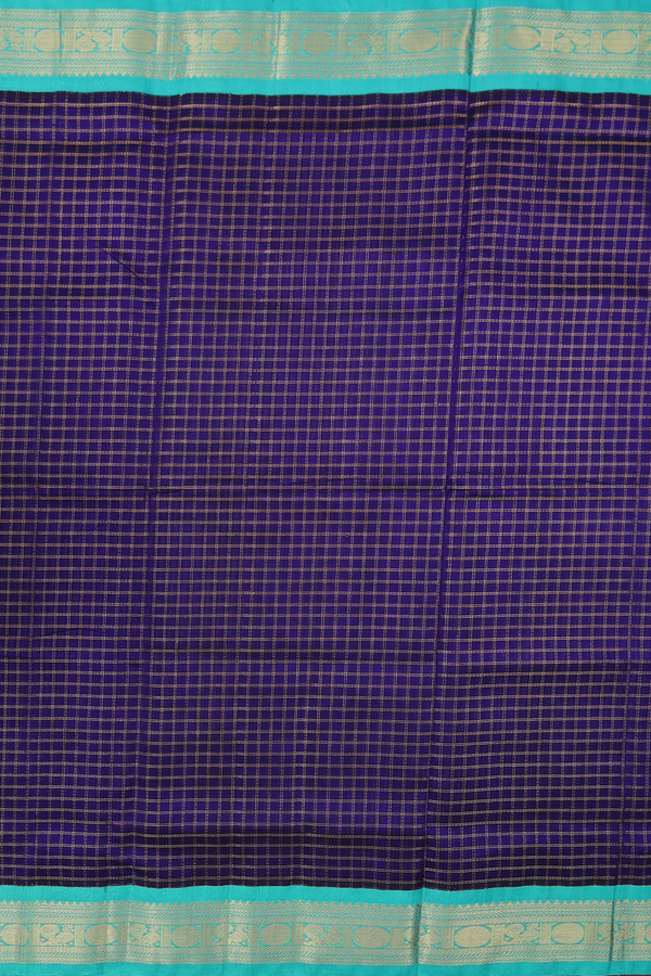 Traditional Silk Cotton Saree In Royal Blue With Checks Design