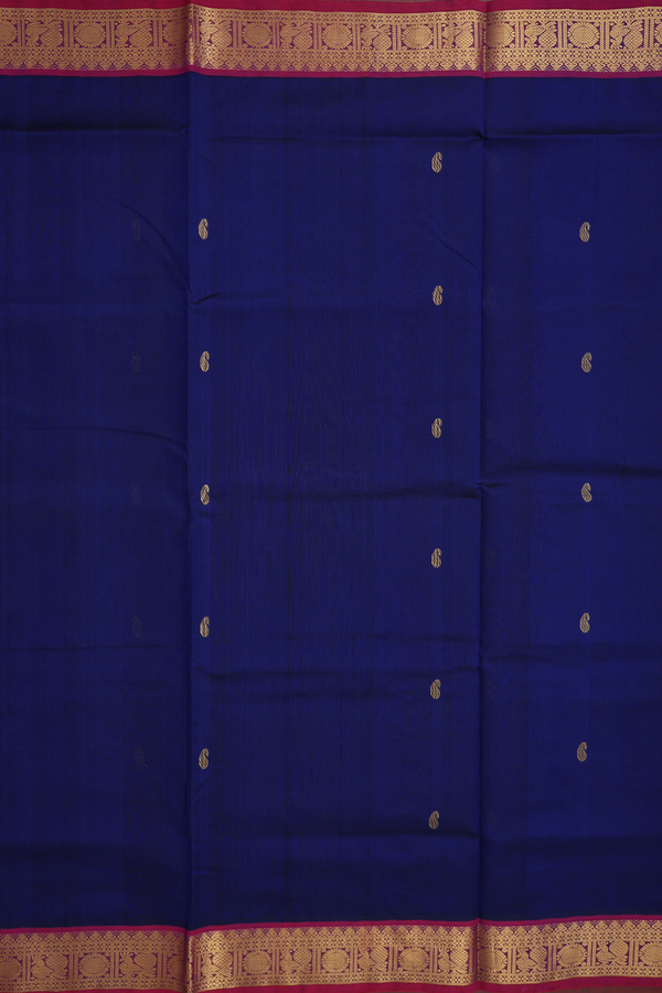 Traditional Silk Cotton Saree In Royal Blue With Paisley Buttas