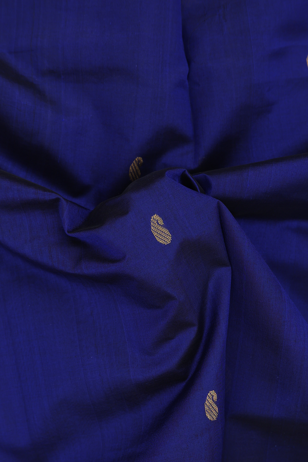 Traditional Silk Cotton Saree In Royal Blue With Paisley Buttas