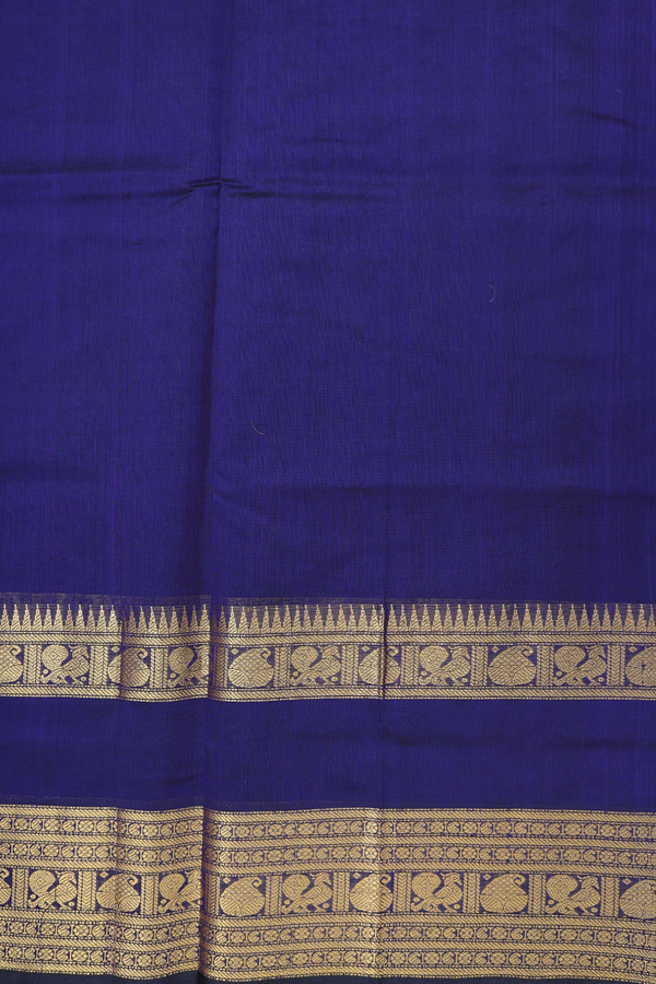 Traditional Silk Cotton Saree In Royal Blue With Parrot Buttas