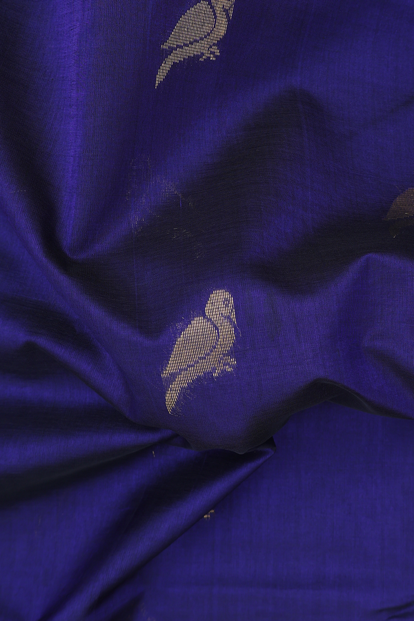 Traditional Silk Cotton Saree In Royal Blue With Parrot Buttas