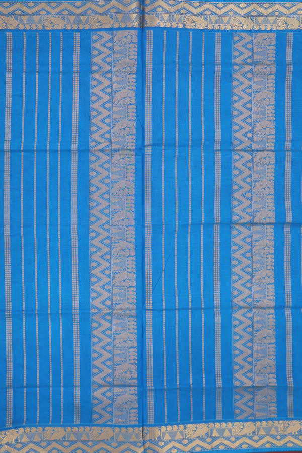Traditional Silk Cotton Saree In Royal Blue With Zari Border