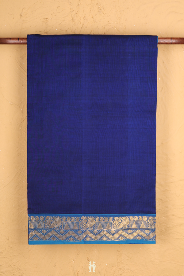 Traditional Silk Cotton Saree In Royal Blue With Zari Border