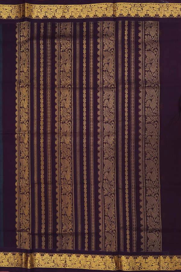 Traditional Silk Cotton Saree In Sea Green With Paisley Buttas