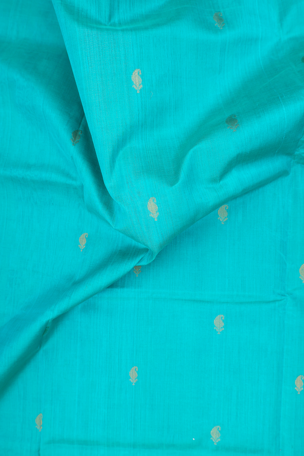 Traditional Silk Cotton Saree In Sea Green With Paisley Buttas