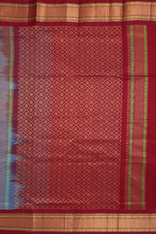 Traditional Silk Cotton Saree In Sky Blue With Rudraksh Buttas