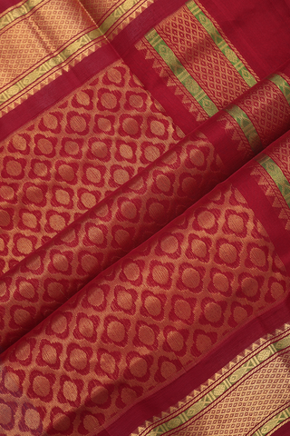 Traditional Silk Cotton Saree In Sky Blue With Rudraksh Buttas
