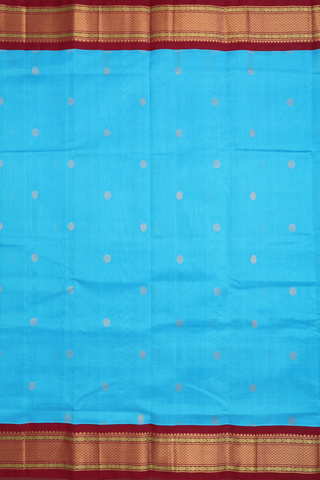 Traditional Silk Cotton Saree In Sky Blue With Rudraksh Buttas