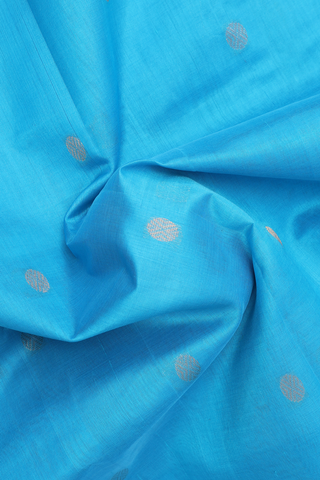 Traditional Silk Cotton Saree In Sky Blue With Rudraksh Buttas