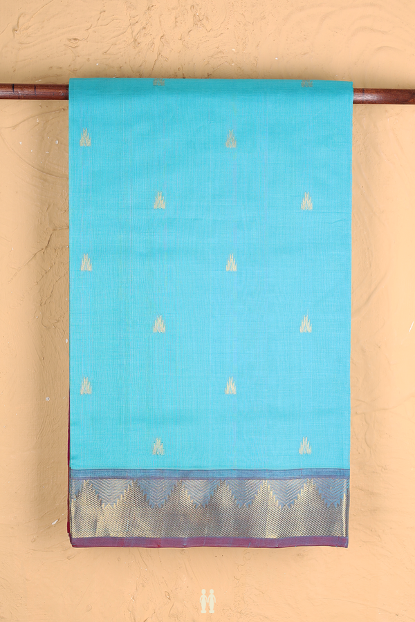 Traditional Silk Cotton Saree In Sky Blue With Zari Buttas