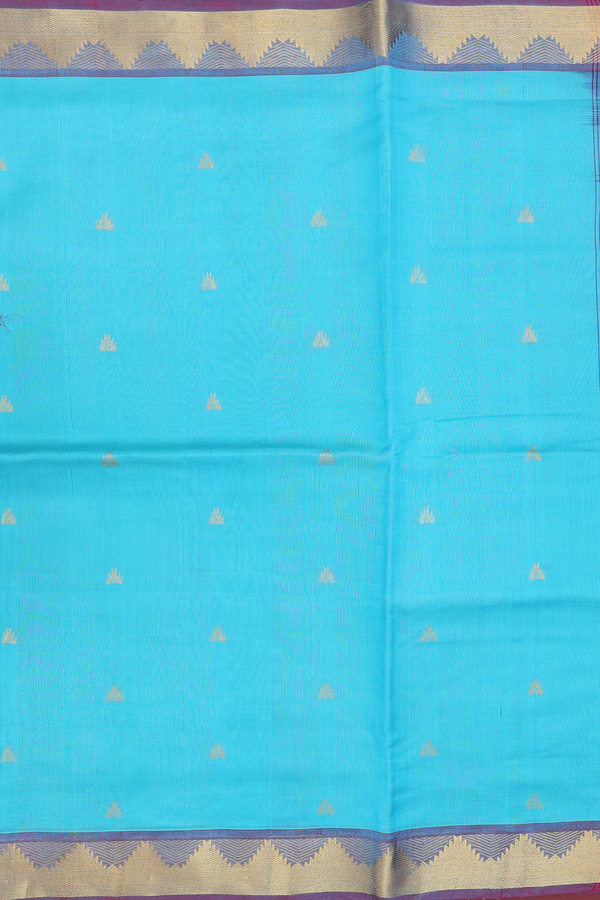 Traditional Silk Cotton Saree In Sky Blue With Zari Buttas