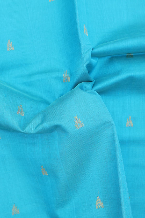 Traditional Silk Cotton Saree In Sky Blue With Zari Buttas