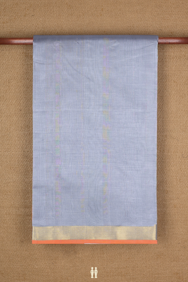 Traditional Silk Cotton Saree In Steel Grey With Zari Border