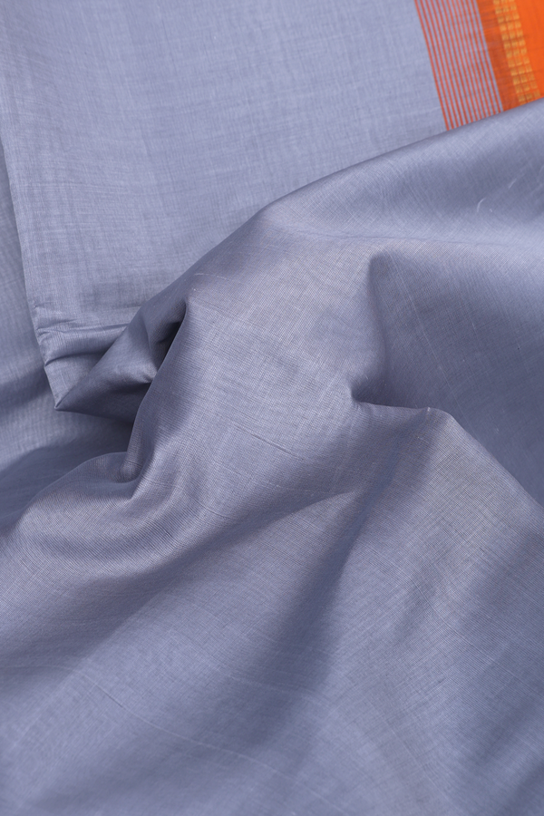 Traditional Silk Cotton Saree In Steel Grey With Zari Border