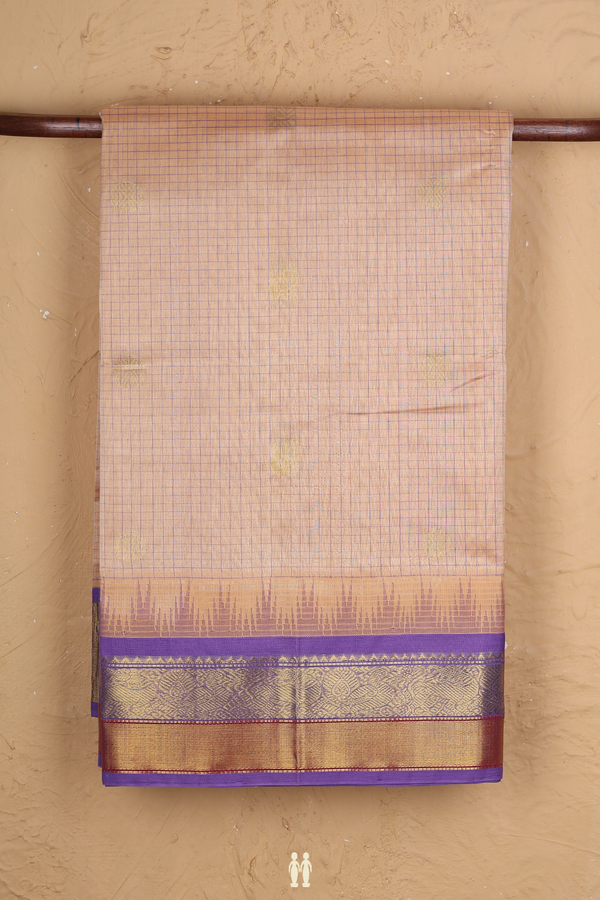 Traditional Silk Cotton Saree In Tan Brown With Checks Design