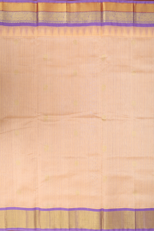 Traditional Silk Cotton Saree In Tan Brown With Checks Design