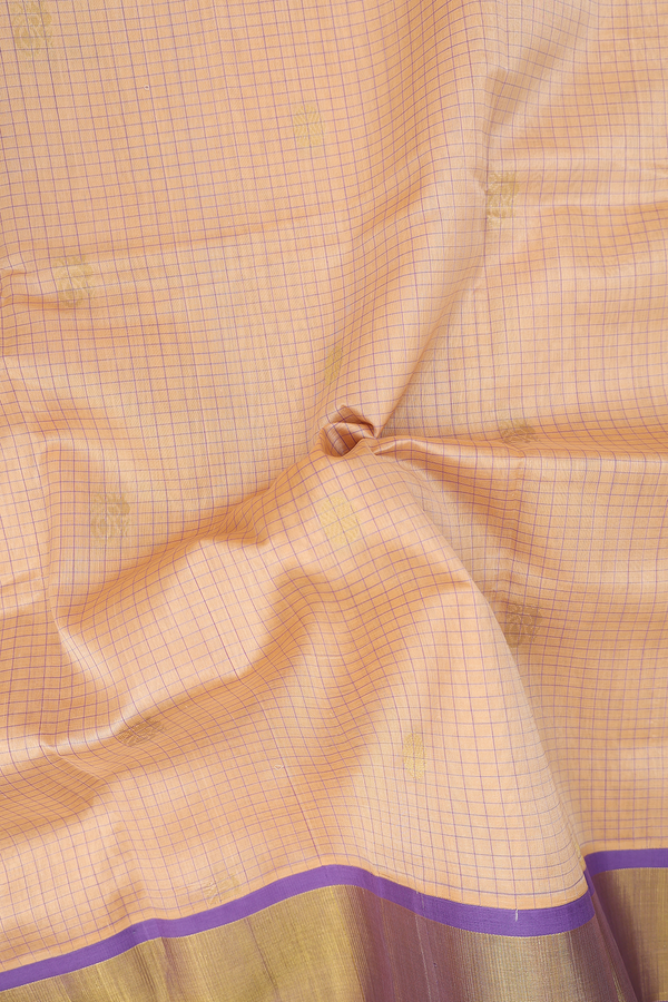 Traditional Silk Cotton Saree In Tan Brown With Checks Design