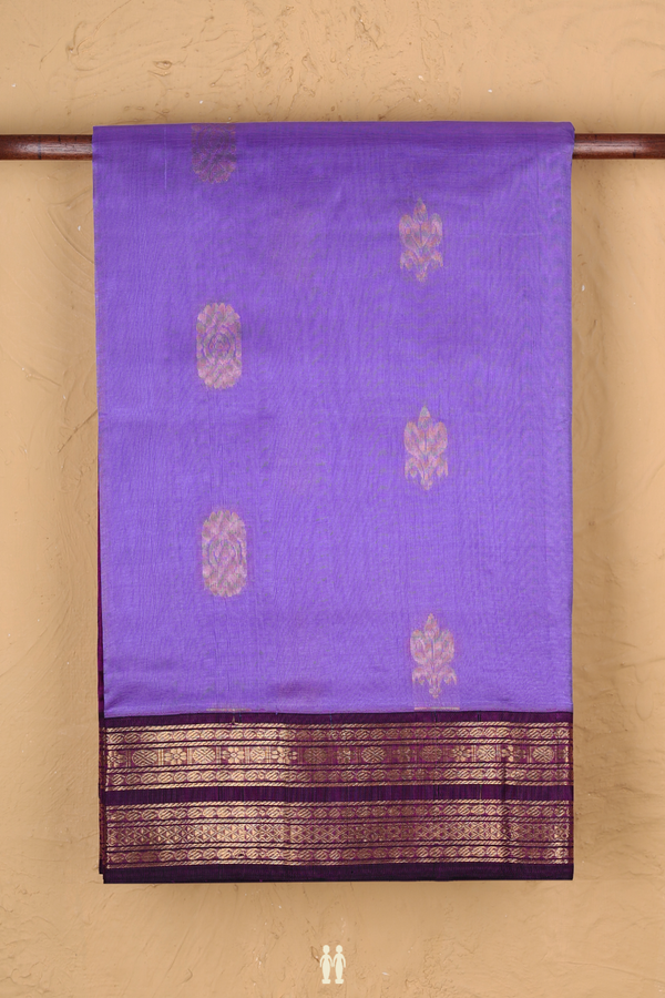 Traditional Silk Cotton Saree In Violet With Floral Buttas