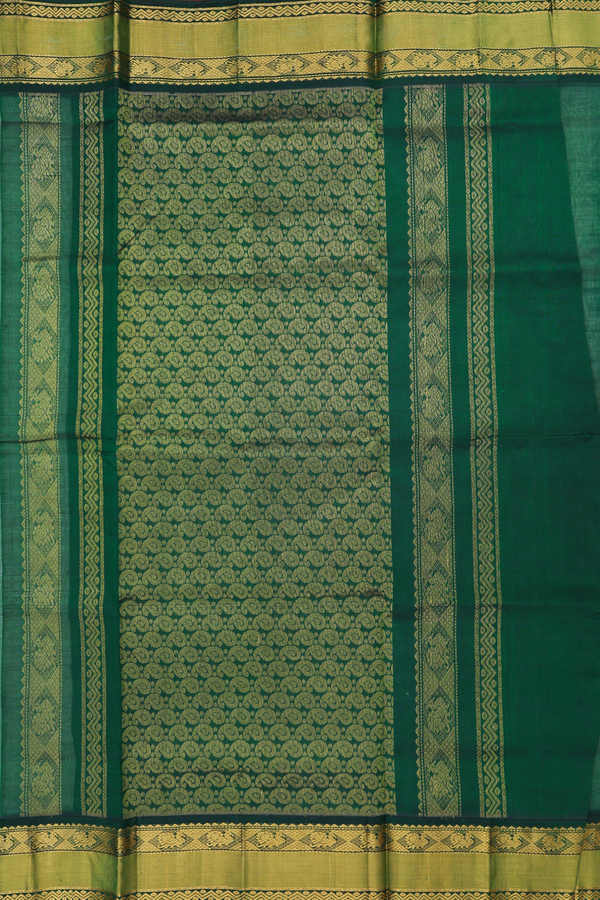 Traditional Silk Cotton Saree In White With Peacock Buttas