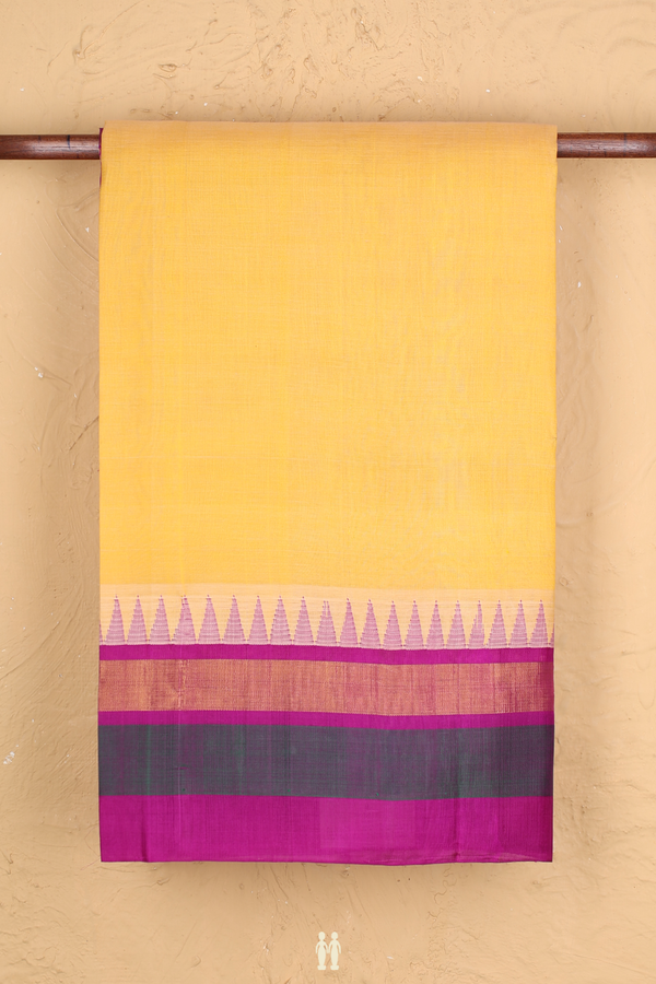 Traditional Silk Cotton Saree In Yellow With Contrast Border