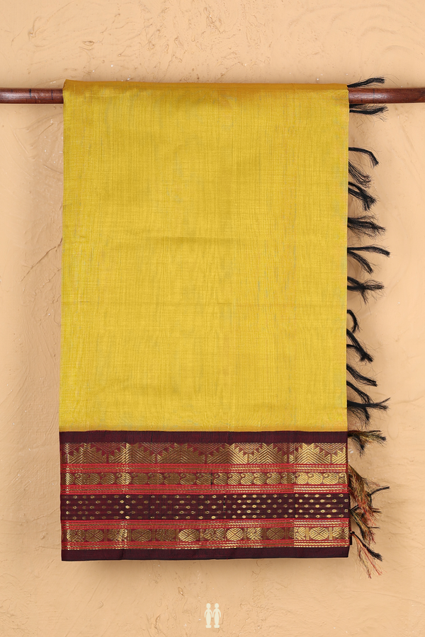 Traditional Silk Cotton Saree In Yellow With Contrast Border