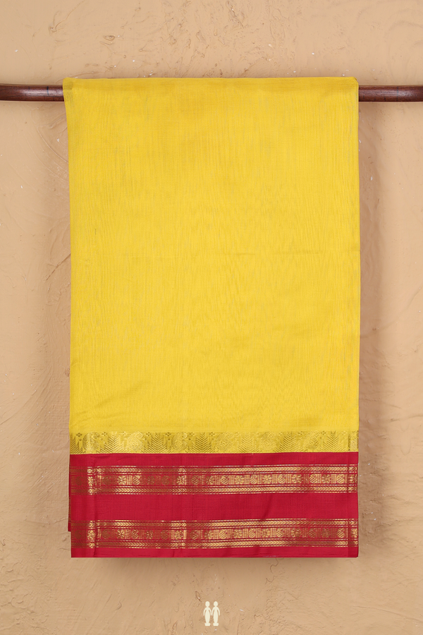 Traditional Silk Cotton Saree In Yellow With Contrast Border