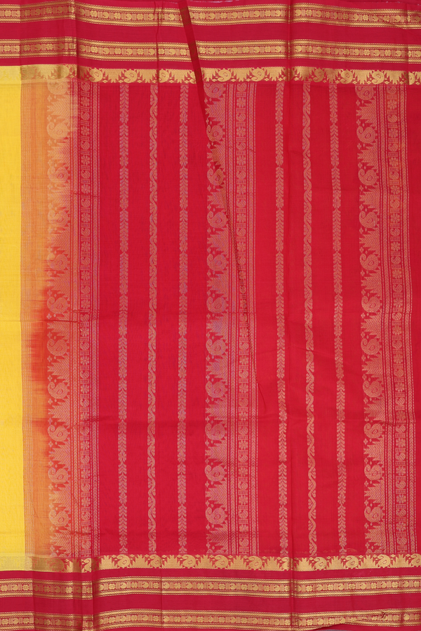 Traditional Silk Cotton Saree In Yellow With Contrast Border