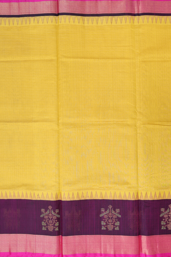 Traditional Silk Cotton Saree In Yellow With Checks Design