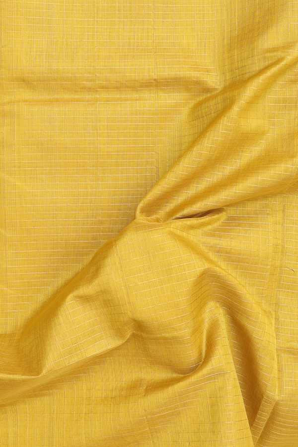 Traditional Silk Cotton Saree In Yellow With Checks Design