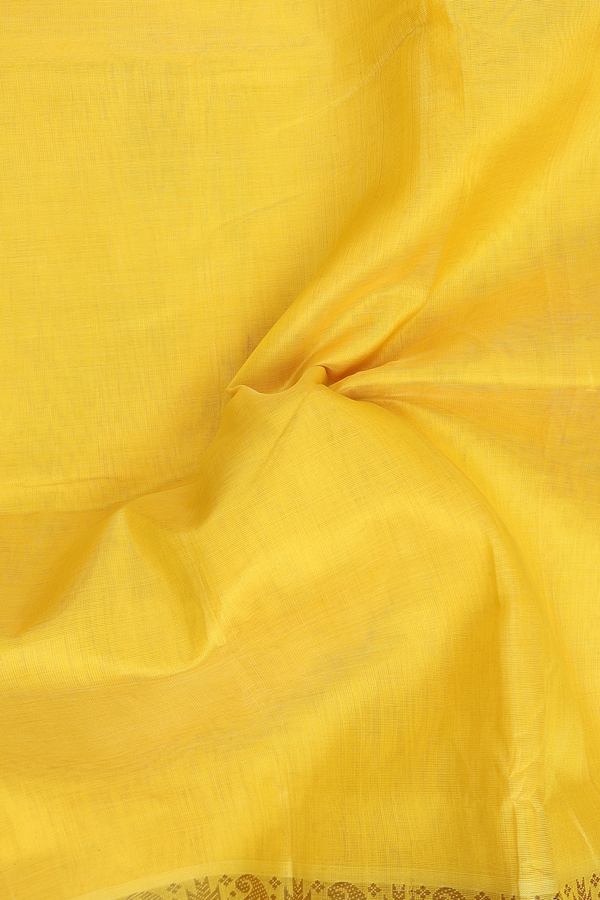 Traditional Silk Cotton Saree In Yellow With Contrast Border