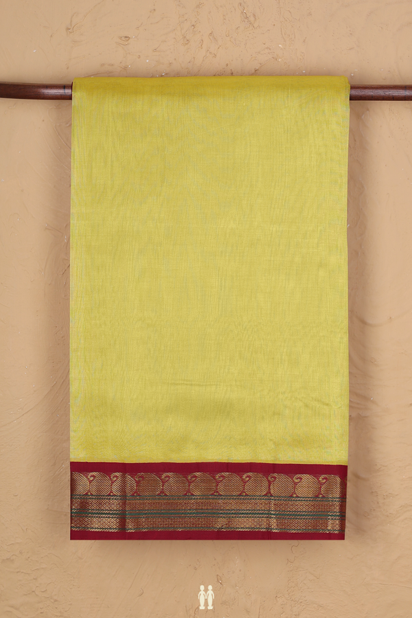 Traditional Silk Cotton Saree In Yellow With Paisley Border