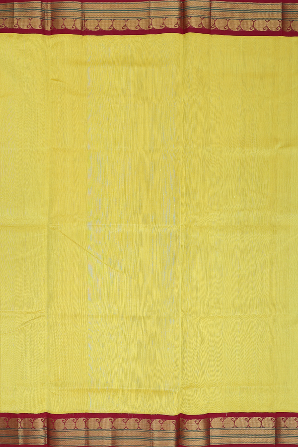 Traditional Silk Cotton Saree In Yellow With Paisley Border